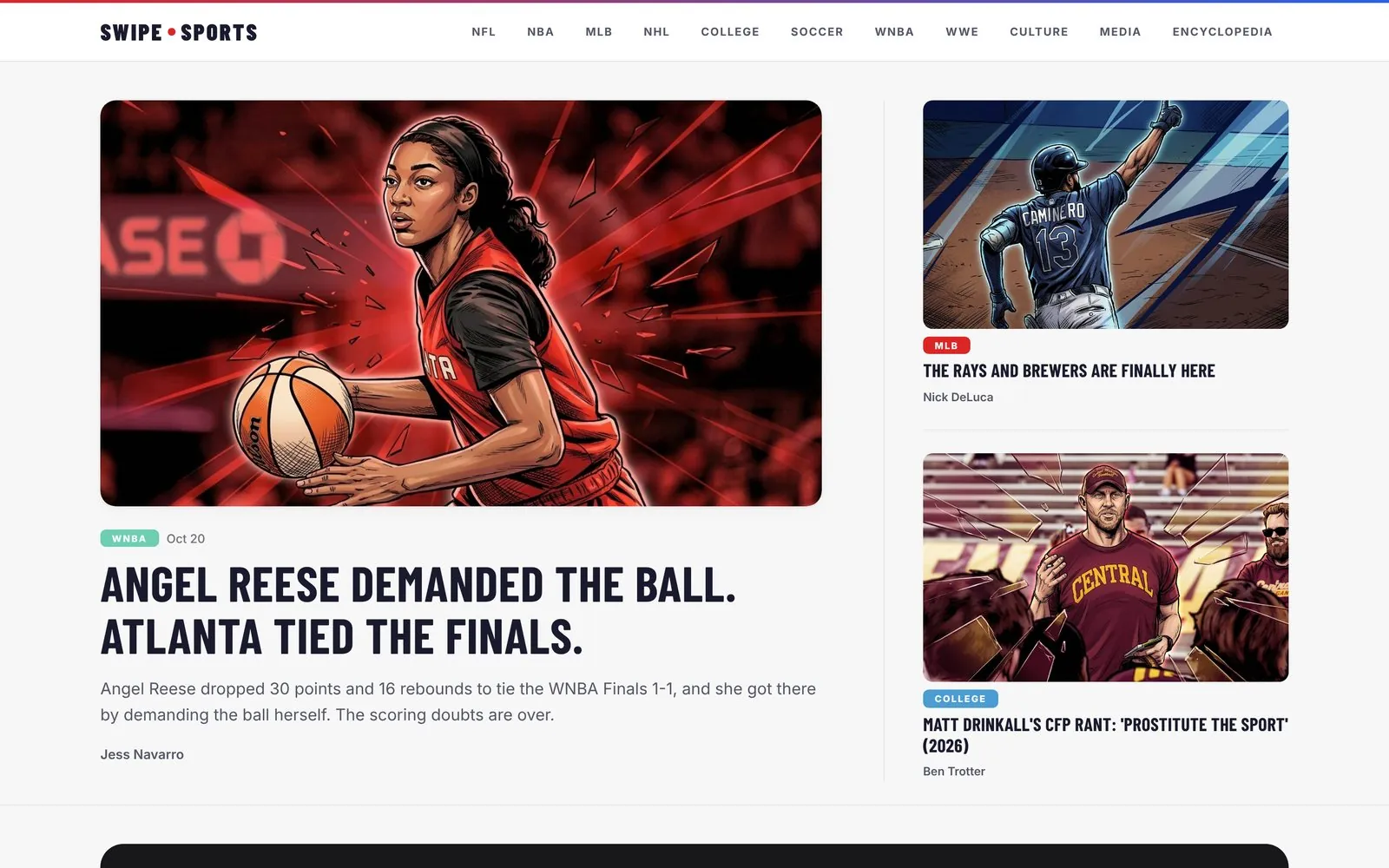 Swipe Sports homepage