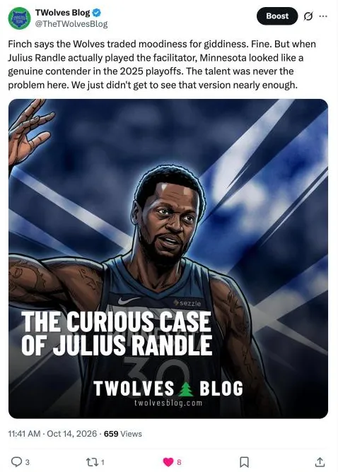 A TWolves Blog post on X with its custom social card