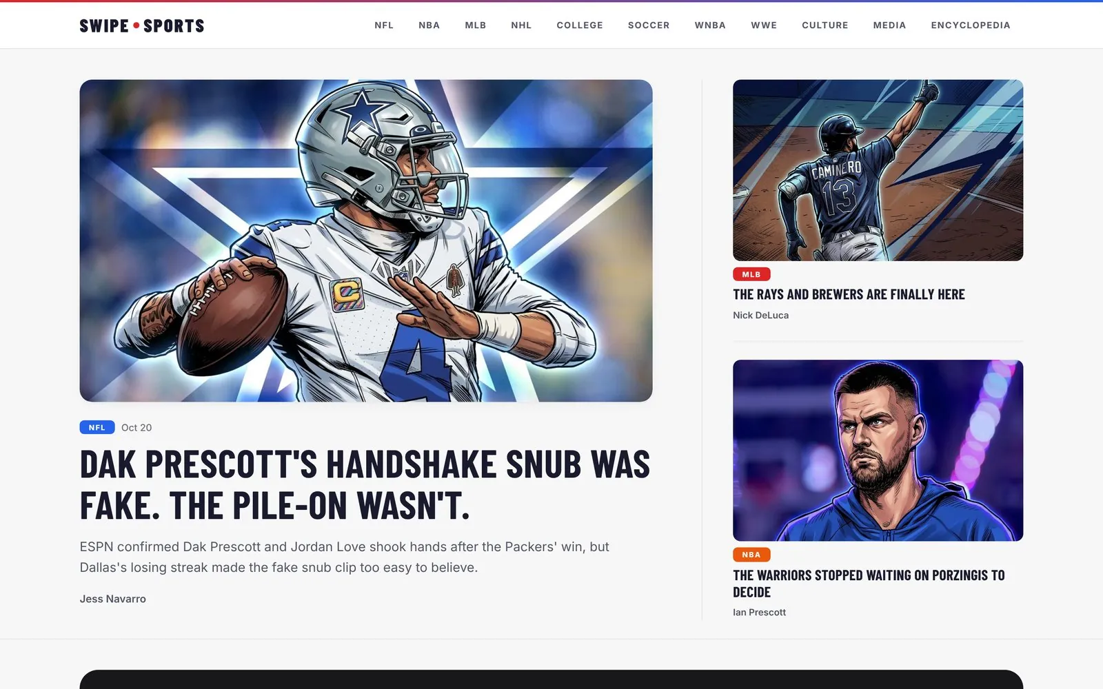 Swipe Sports homepage